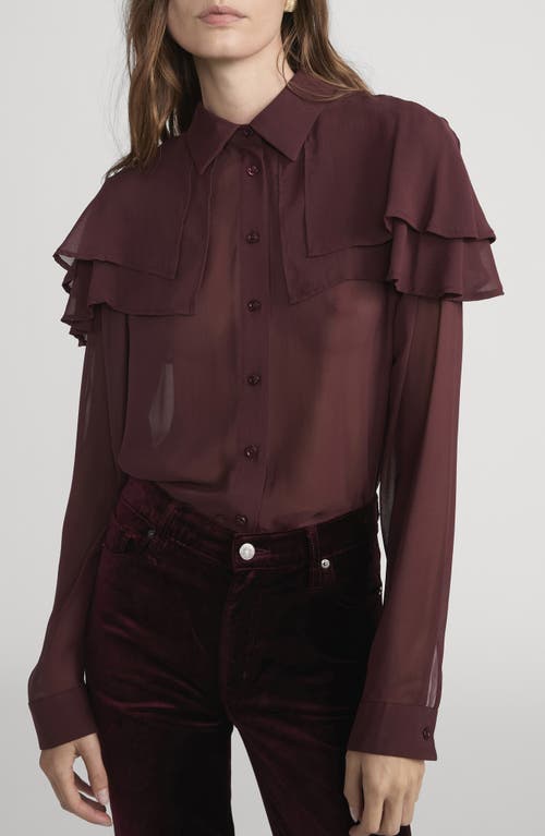 Frame The Silk Cape Button-up Shirt In Burgundy