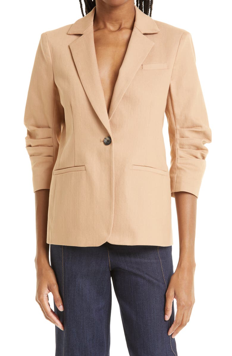 Cinq à Sept Khloe Ruched Sleeve Blazer, Main, color, 