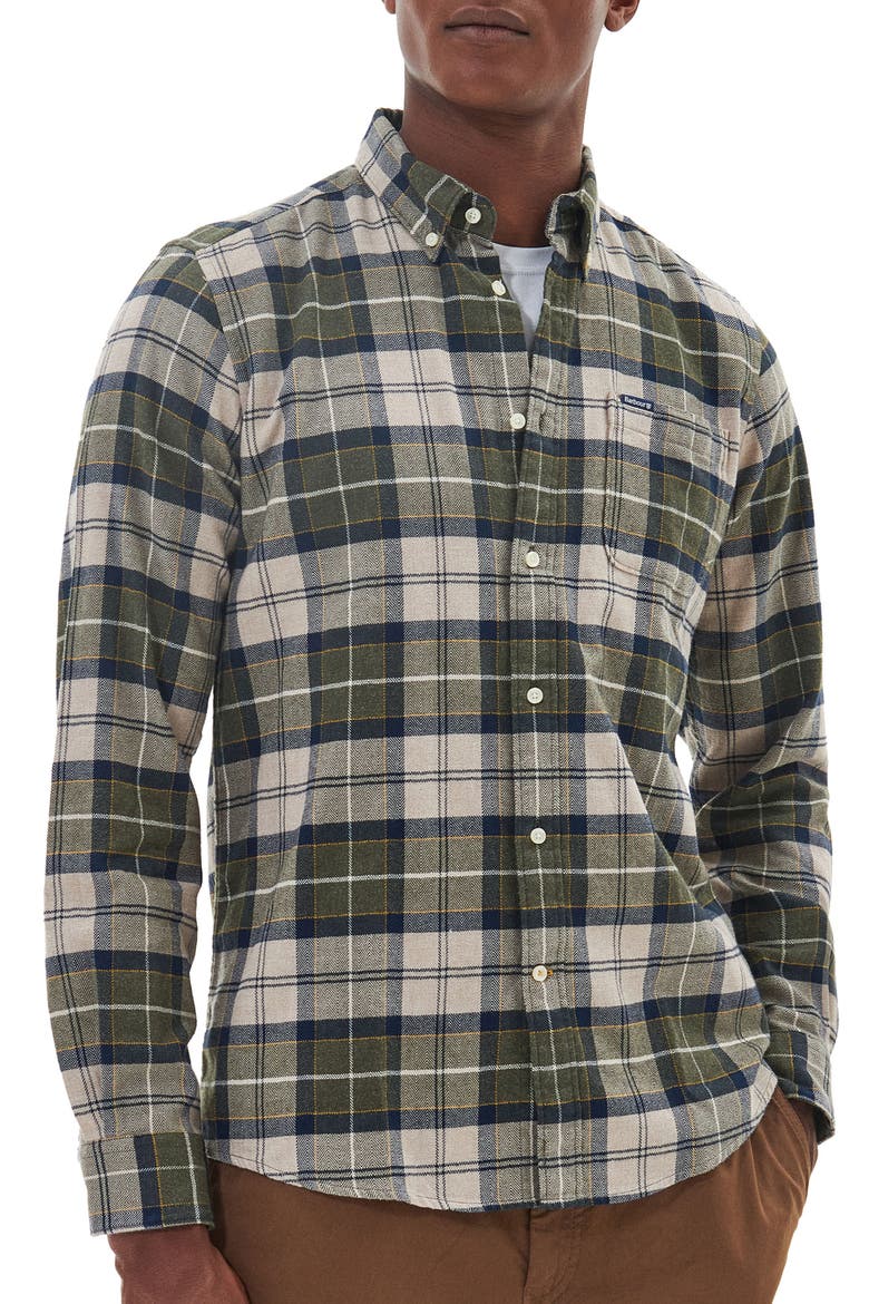 Kyeloch Tailored Fit Plaid Cotton Button-Down Shirt, Main, color, FOREST MIST