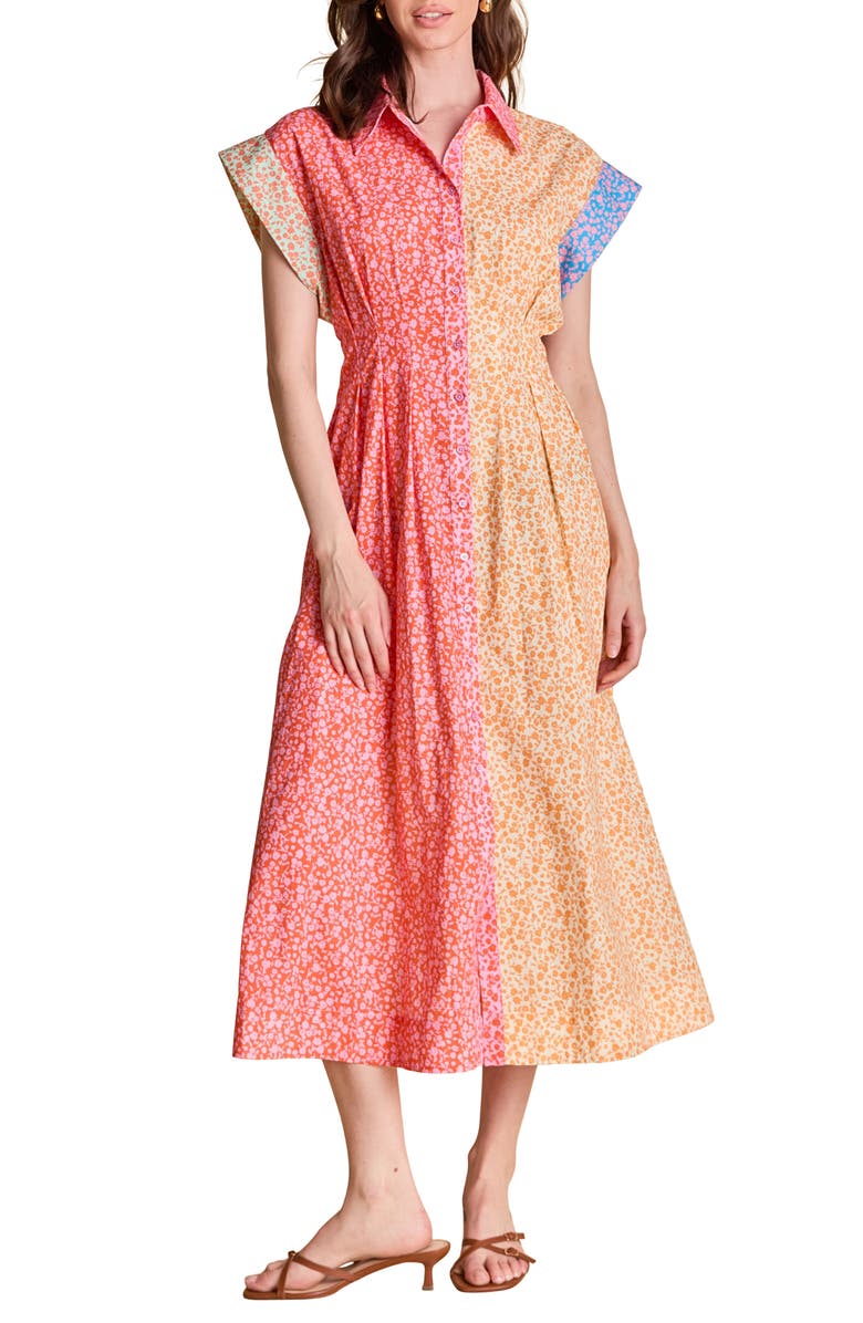 English Factory Colorblock Shirtdress, Main, color, Orange Multi
