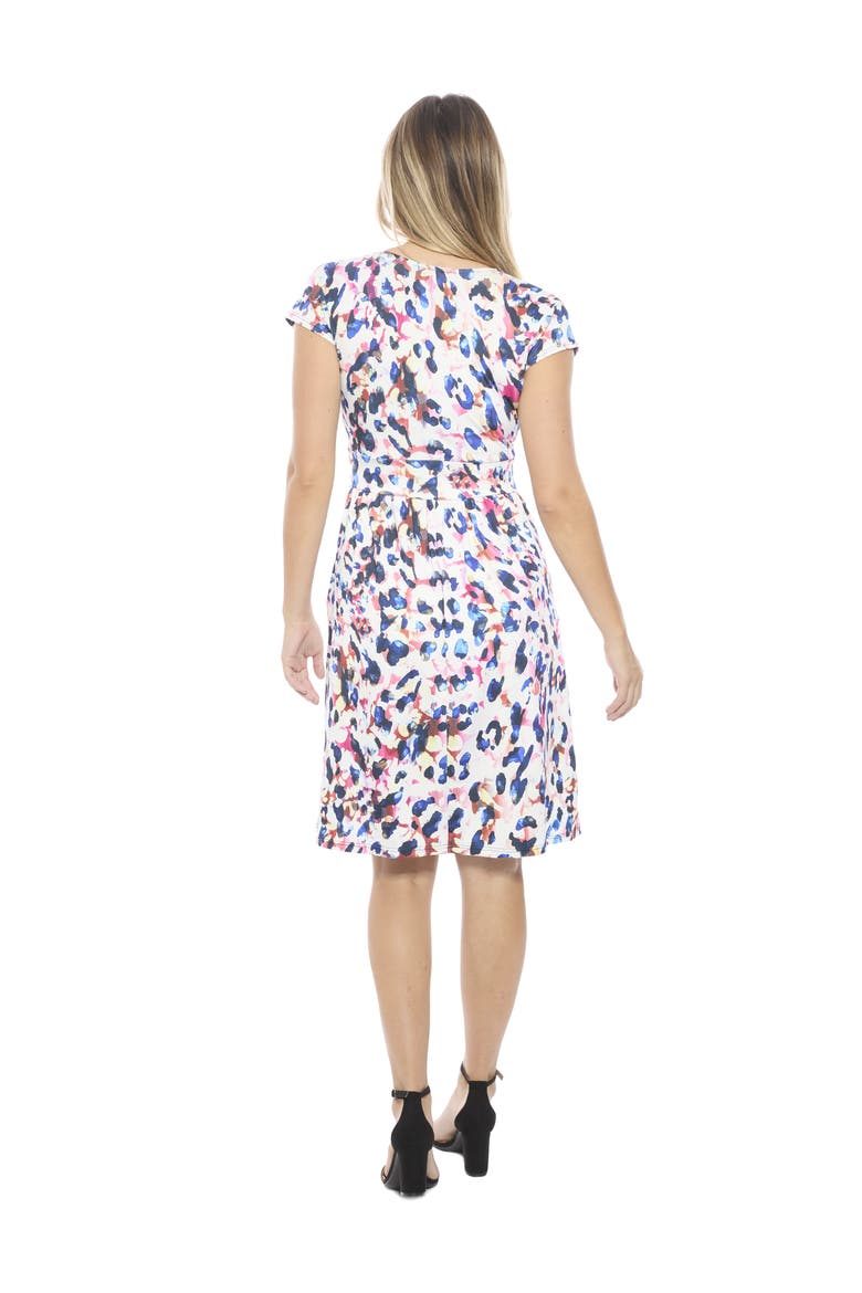 Womens Essential Abstract V-Neck Cap Sleeve Knee Length A-Line Pocket Dress, Alternate, color, White Multi
