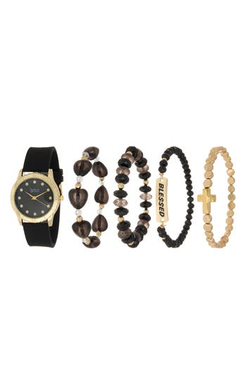 American Exchange Quartz Rubber Strap Watch & Assorted Bracelets Set, 38mm In Black