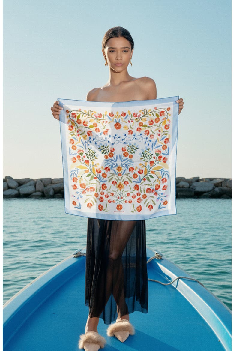 Porcelain Jardin Double Sided Silk Scarf, Alternate, color, White