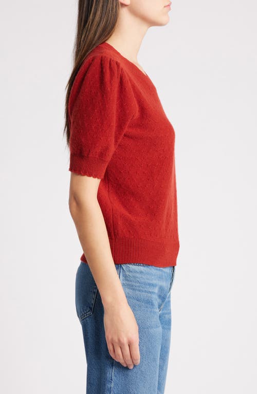 Frame Puff Sleeve Pointelle Cashmere Sweater In Red