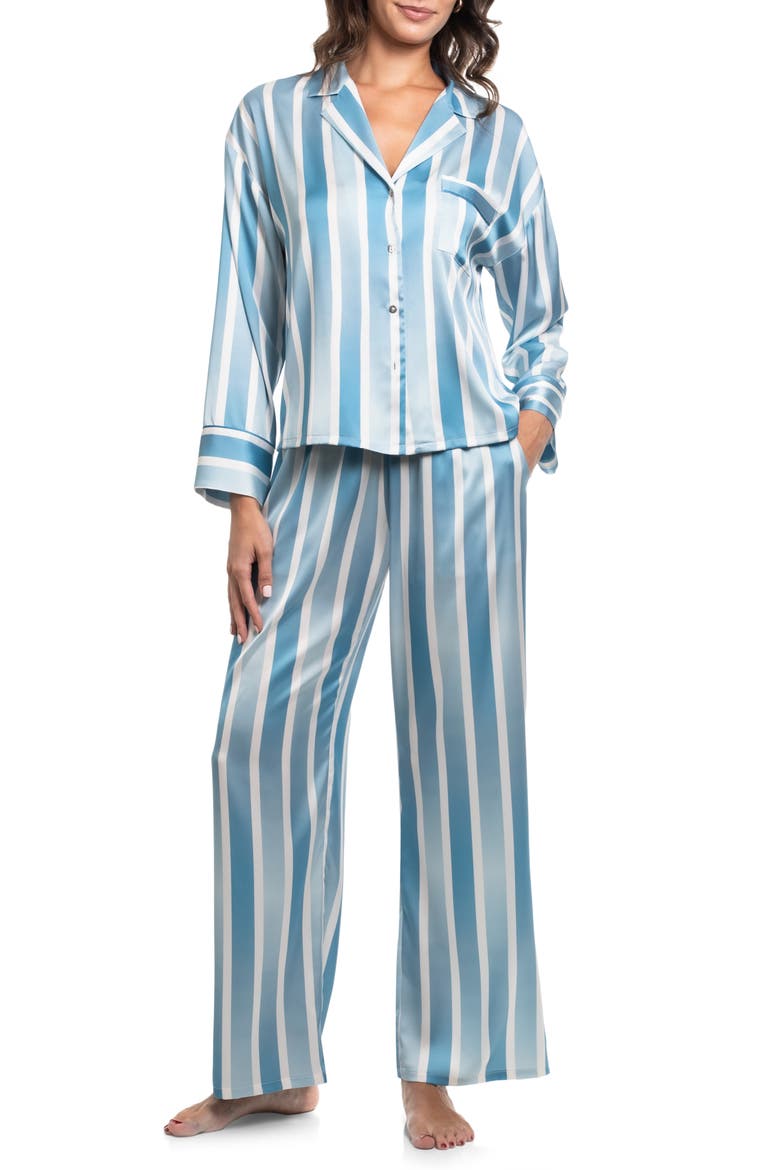 Stripe Satin Pajamas, Main, color, BLUE