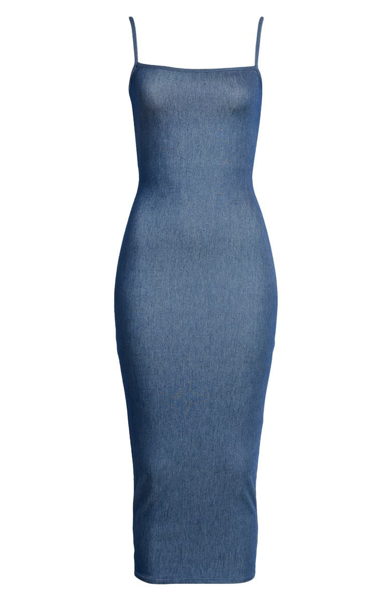 Naked Wardrobe Stretch Cotton Body-Con Maxi Dress, Alternate, color, Denim
