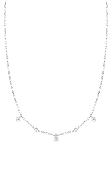 Monaco 18K White Gold Diamond Station Frontal Necklace