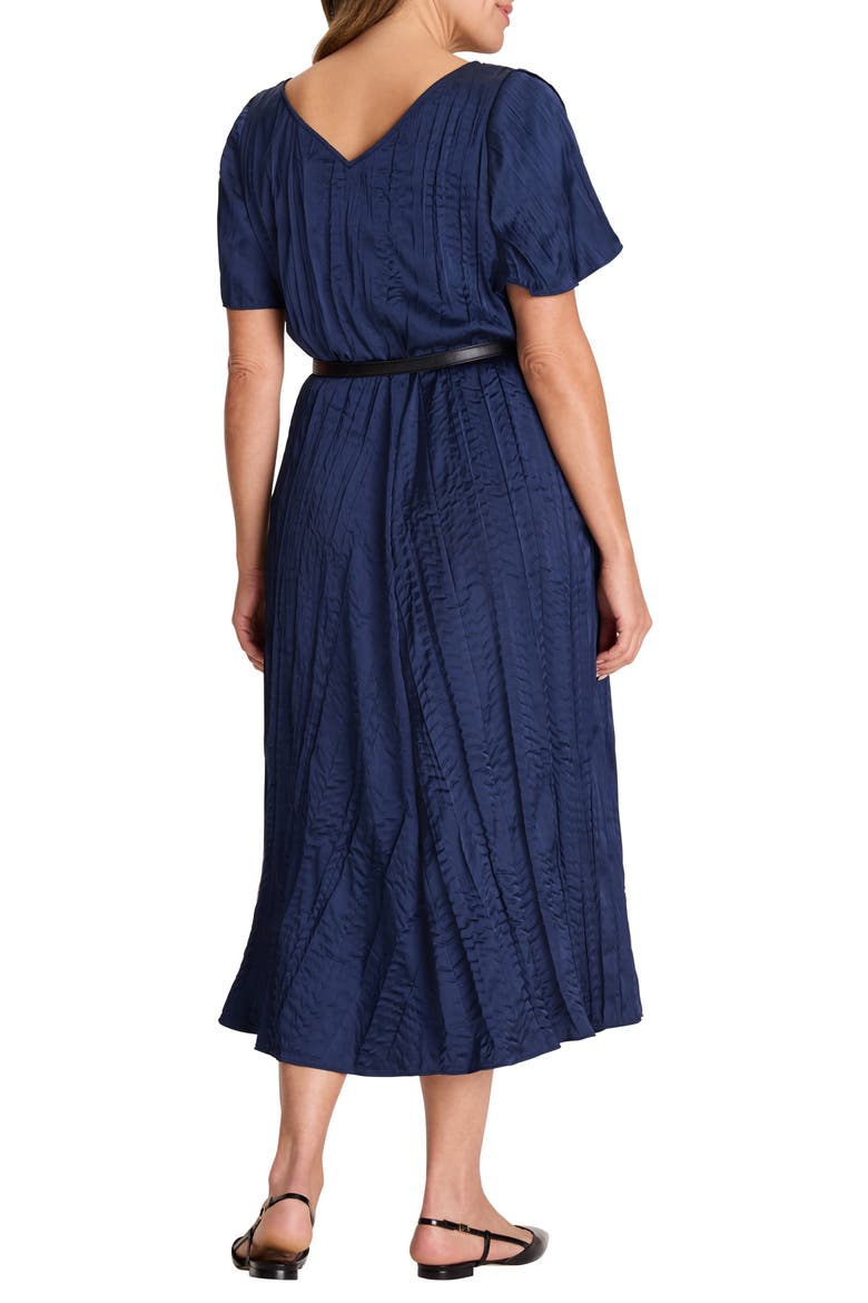 Bella Belted Crushed Satin Midi Dress, Alternate, color, DARK INDIGO