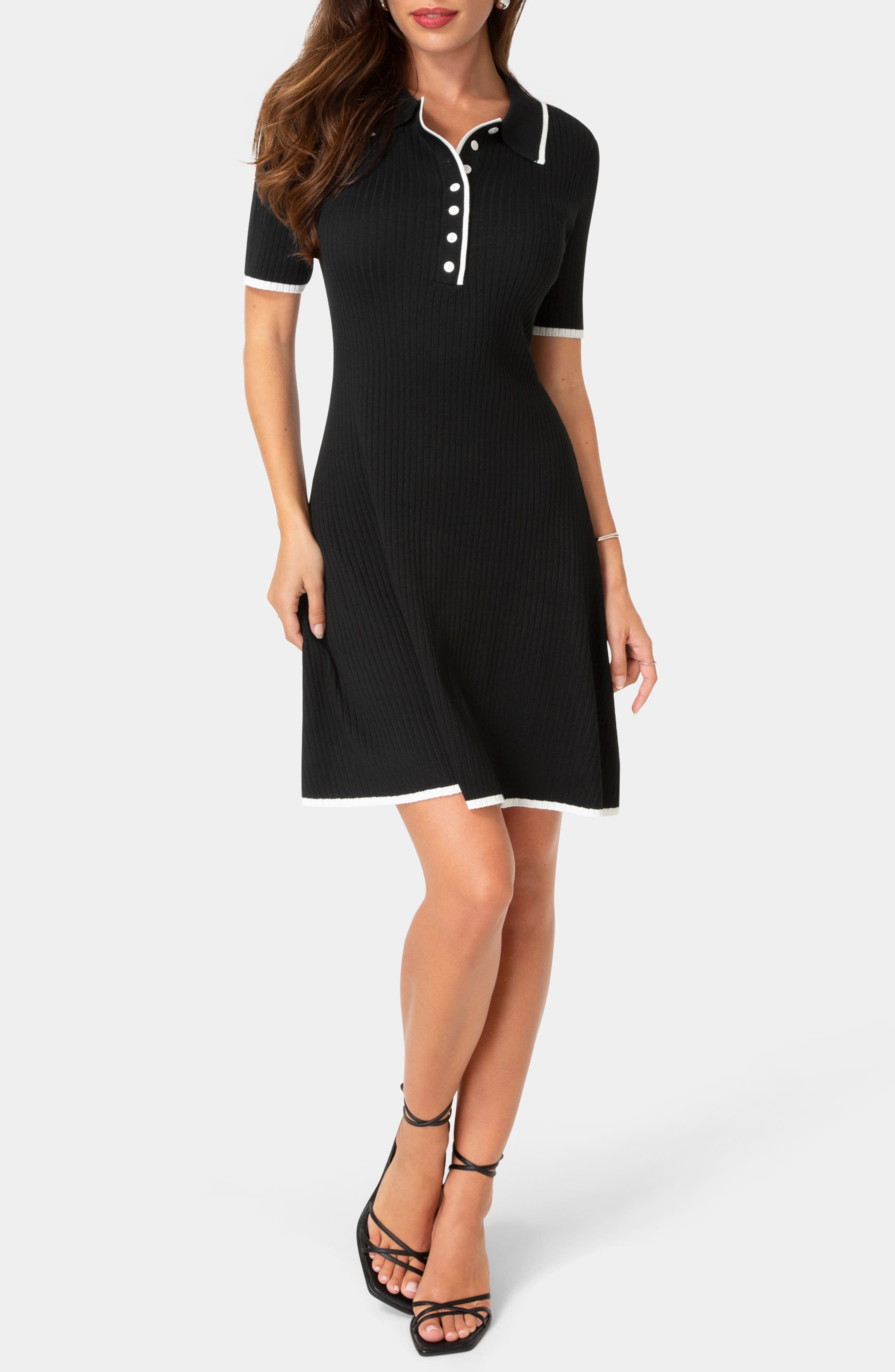 Tipped Short Sleeve Sweater Dress