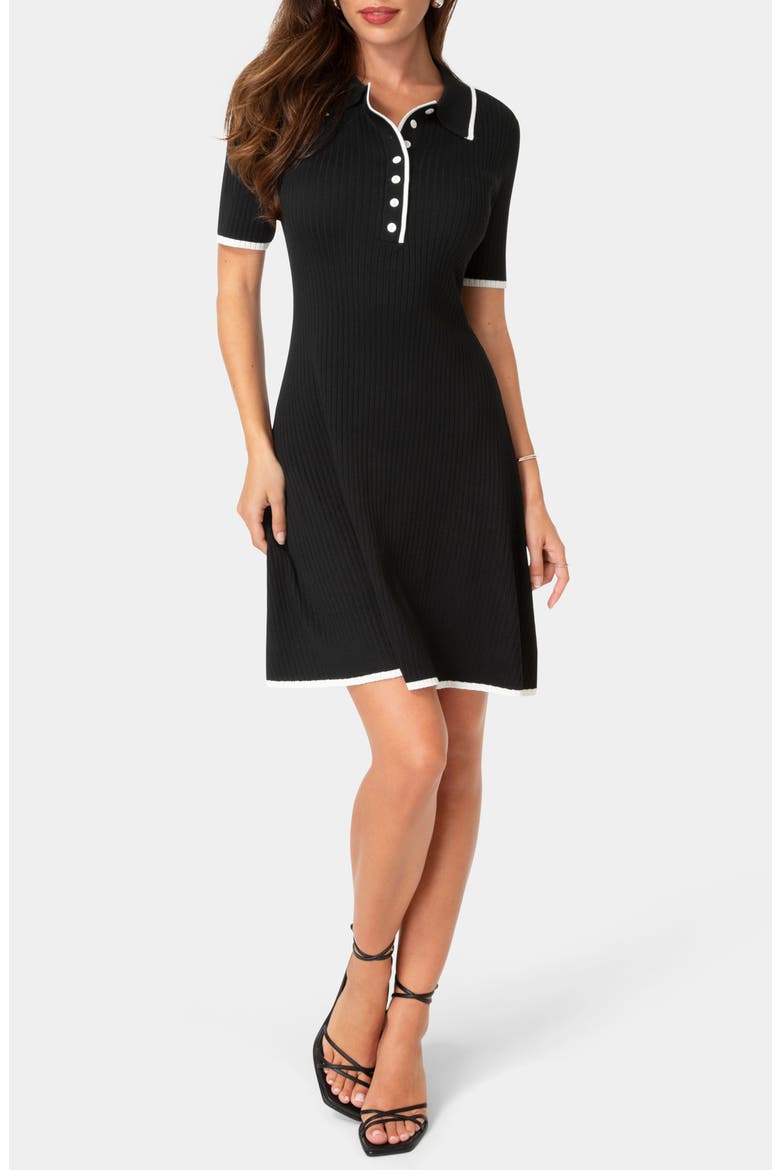 Tipped Short Sleeve Sweater Dress, Main, color, BLACK/ WHITE