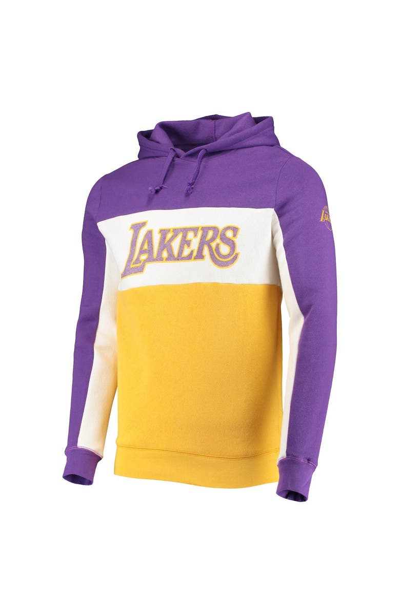 Junk Food Men's Junk Food Purple/White Los Angeles Lakers Wordmark Colorblock Fleece Pullover Hoodie, Alternate, color, 