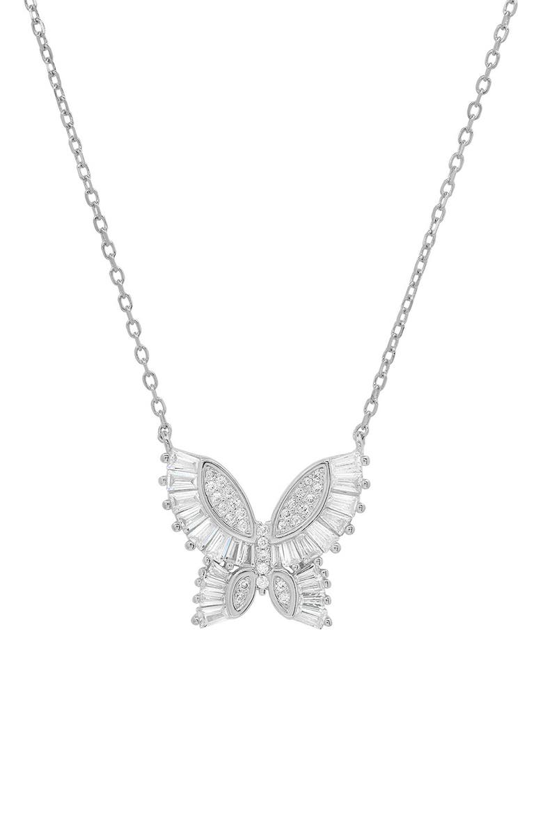 Sterling Silver CZ Butterfly Pendant Necklace, Main, color, SILVER