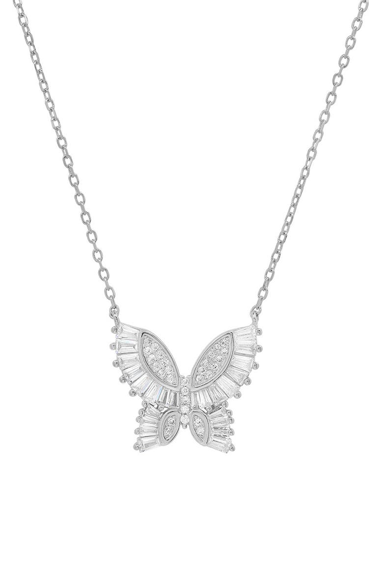 Queen Jewels Sterling Silver CZ Butterfly Pendant Necklace, Main, color,