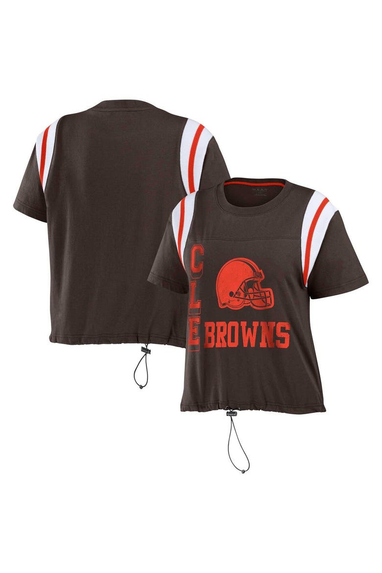Women's WEAR by Erin Andrews Brown Cleveland Browns Cinched Colorblock T-Shirt, Main, color, Brown