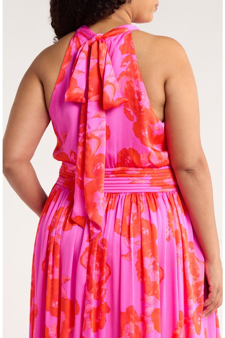 Lailah Floral Balboa Landy Halter Neck Maxi Dress, Alternate, color, MAGENTA-RED