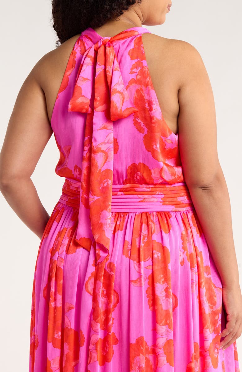 SUGARLIPS Lailah Floral Balboa Landy Halter Neck Maxi Dress, Alternate, color, Magenta-Red