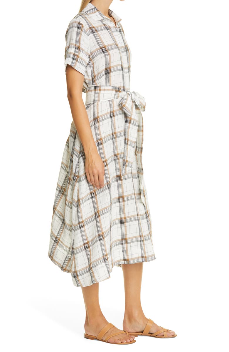 Lisa Marie Fernandez Plaid Linen Midi Shirtdress, Alternate, color, White Madras Plaid Linen