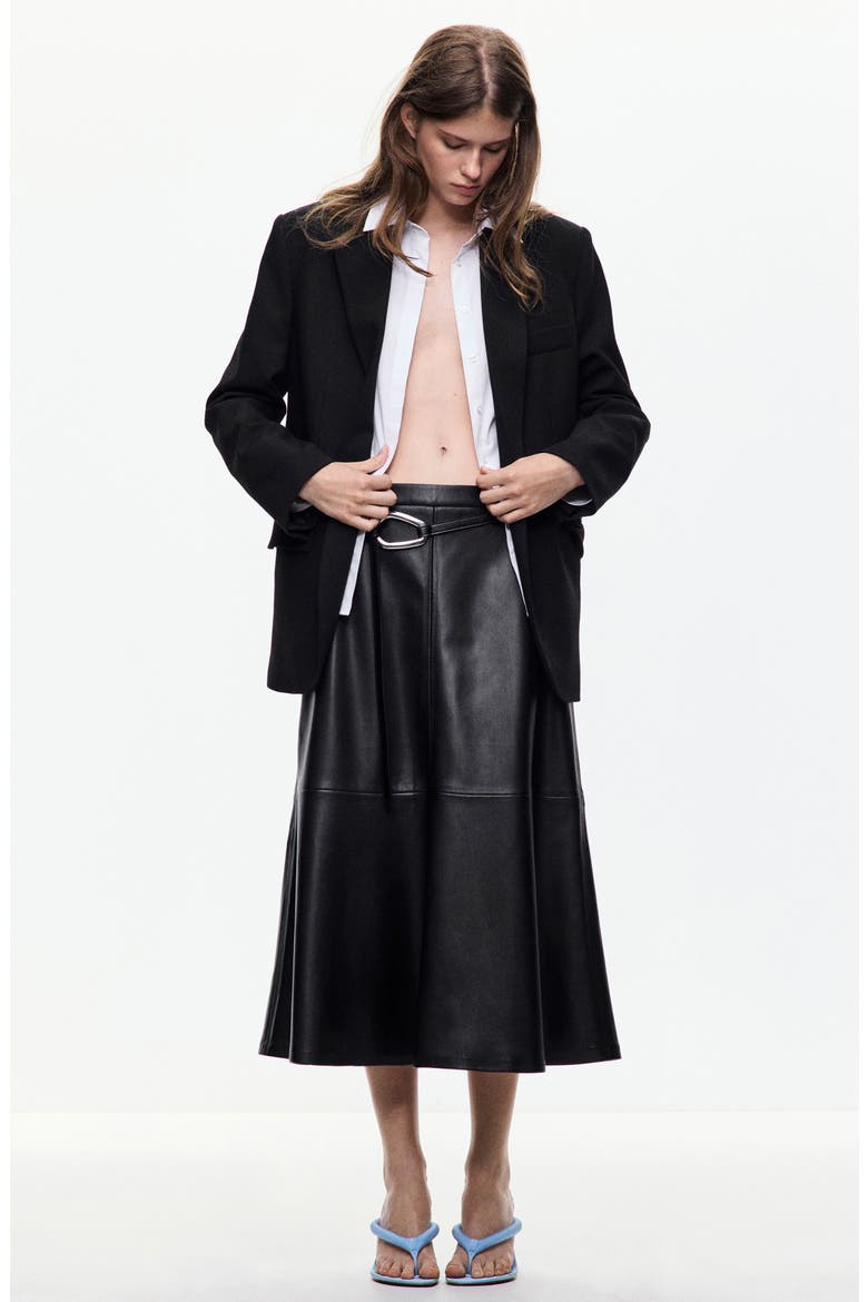 Paris Leather Midi Skirt, Alternate, color, BLACK