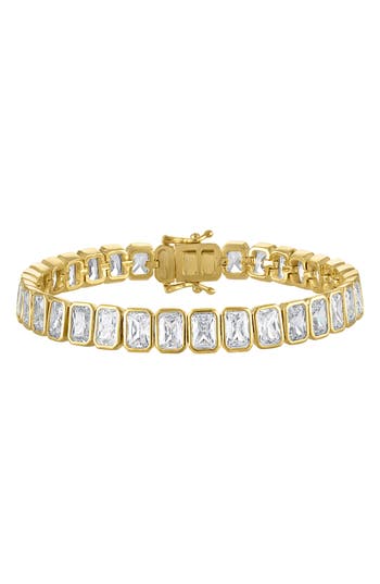 Fzn Bezel Emerald Cubic Zirconia Tennis Bracelet In Gold