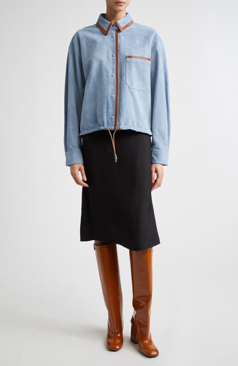 Marni Suede Drawstring Overshirt, Alternate, color, 00B31sky