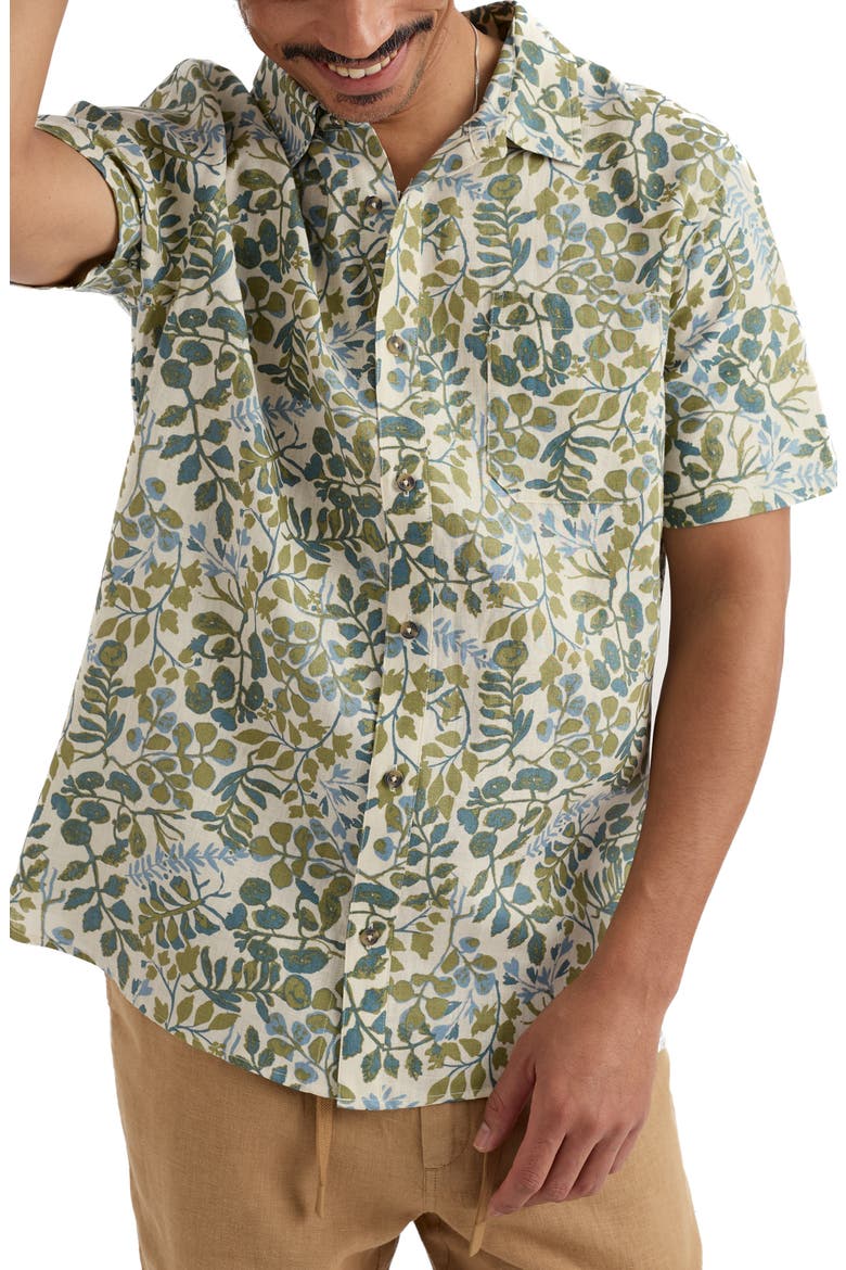 Blue Heron Short Sleeve Linen Shirt, Main, color, WINDING HERBS ECRU