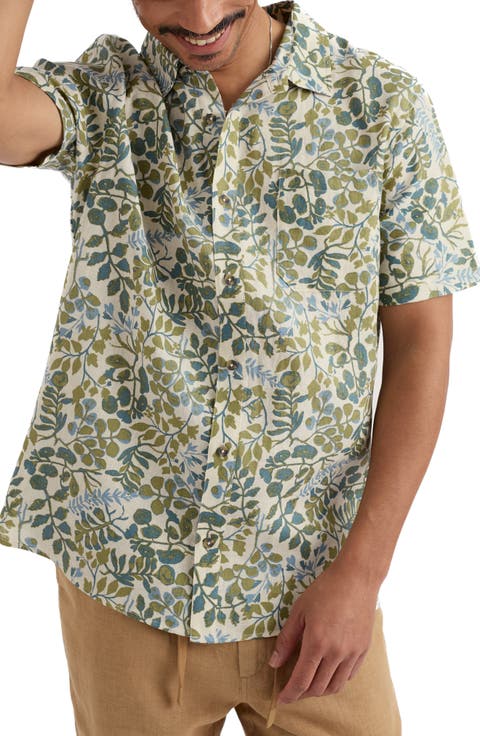 Blue Heron Short Sleeve Linen Shirt