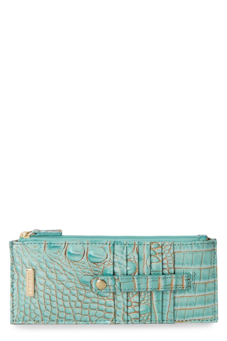 Croc Embossed Leather Credit Card Wallet, Main, color, WATERFALL