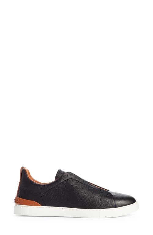 Zegna Triple Stitch Deerskin Leather Slip-on Sneaker In Black