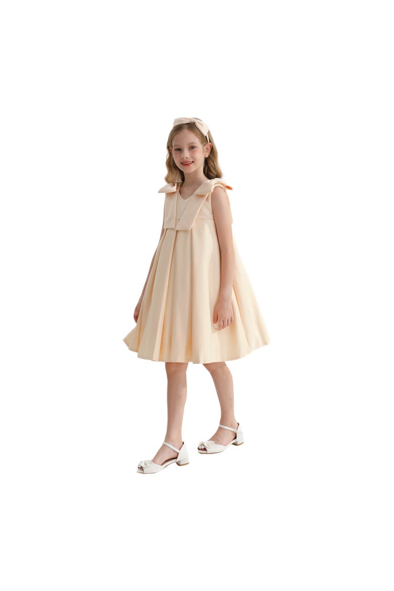 Palermo Satin Bow Pleated Dress, Alternate, color, Champagne