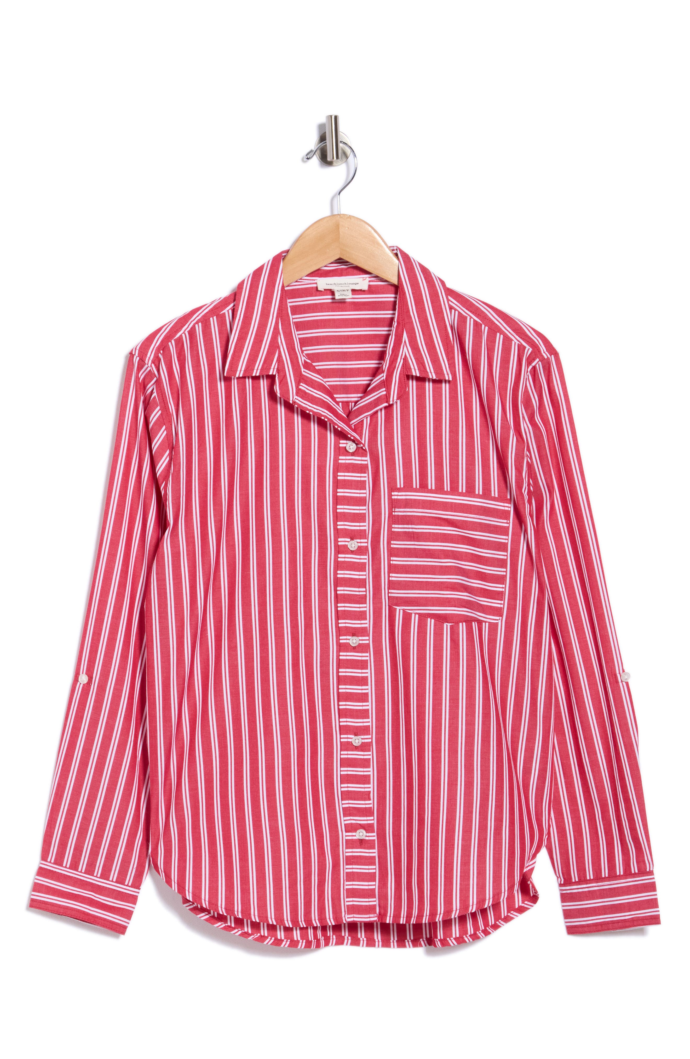 Beachlunchlounge Carson Stripe Button-up Shirt In Ruby Lines