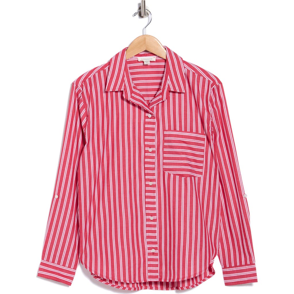 Beachlunchlounge Carson Stripe Button-up Shirt In Ruby Lines
