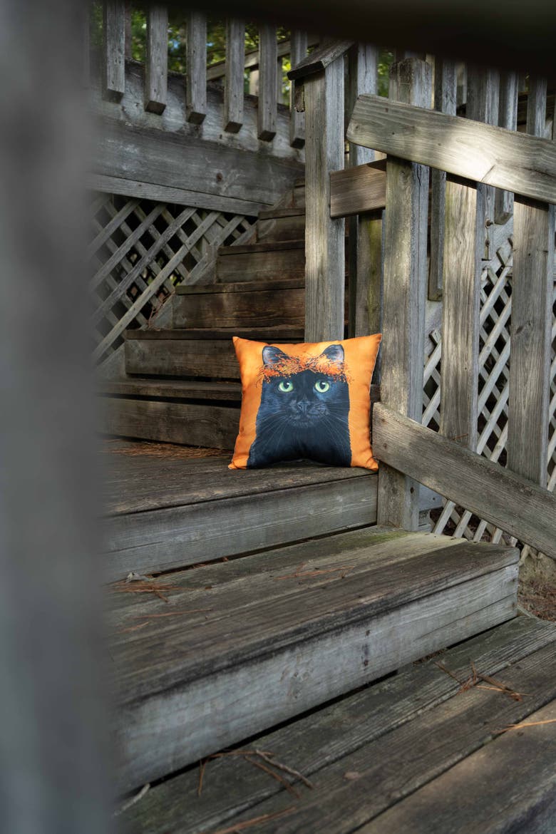 Black Cat Halloween Accent Throw Pillow 18" x 18", Alternate, color, Orange