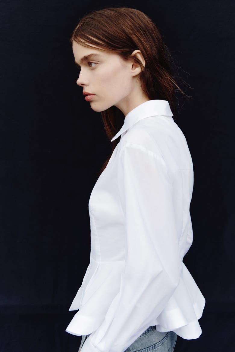 Poplin Peplum Shirt, Alternate, color, White