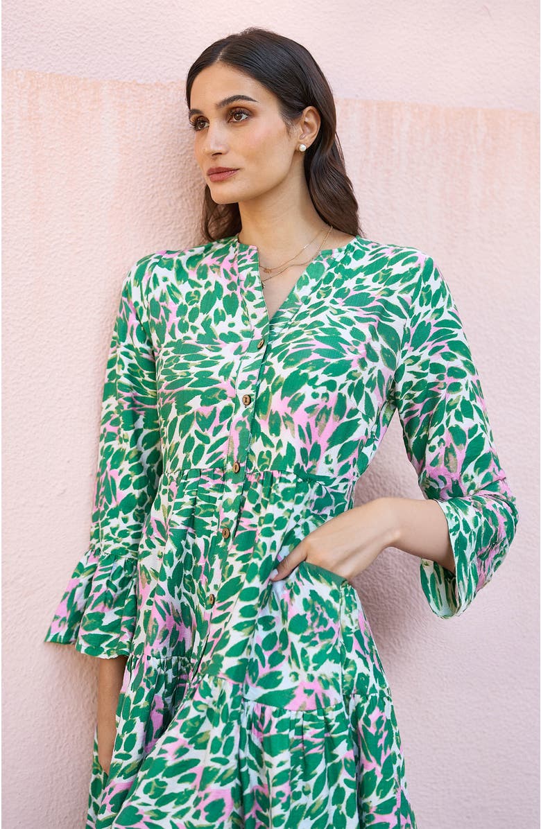 Yumi Ikat Print 3/4 Sleeve Tunic Dress, Alternate, color, Green