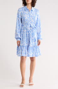 Ellen Tracy Long Sleeve Tie Waist Shirtdress