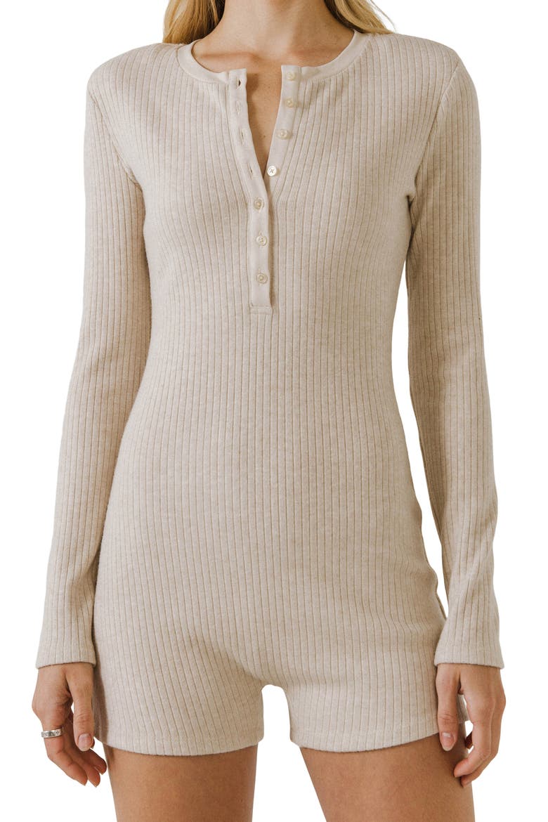 Rib Knit Romper, Main, color, OATMEAL