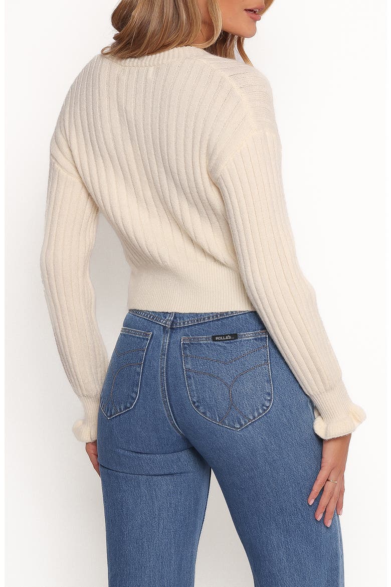 Zana Ruffle Cuff Crop Rib Cardigan, Alternate, color, CREAM