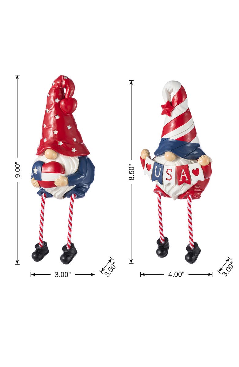 Glitzhome Set of 2 Patriotic Americana Polyresin Gnome with Dangling Legs Table Decor, Alternate, color, Blue