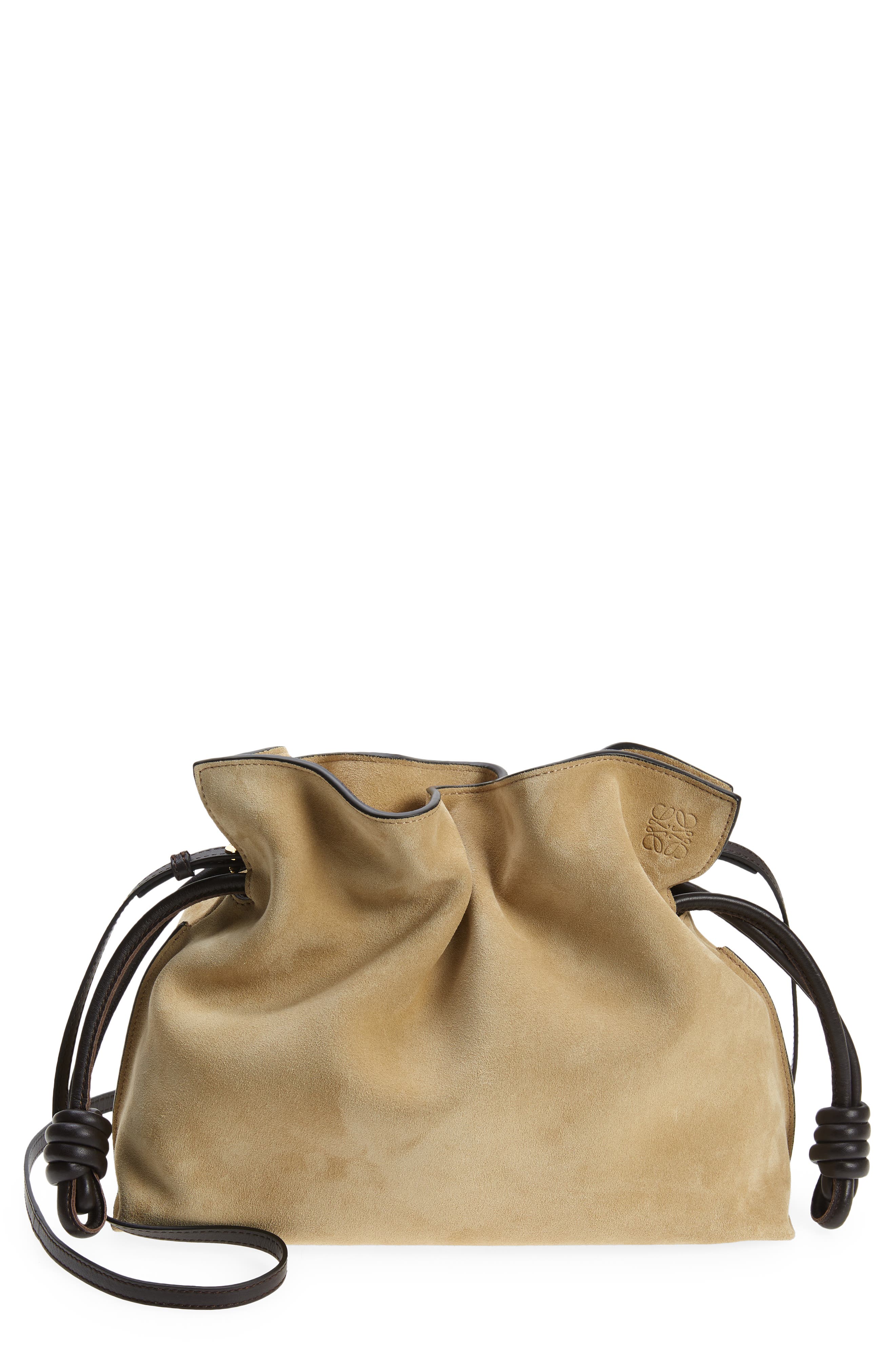 Loewe Flamenco Knot Suede Clutch, Main, color, 