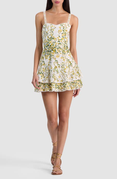 Meredith Floral Tiered Cotton Eyelet Minidress