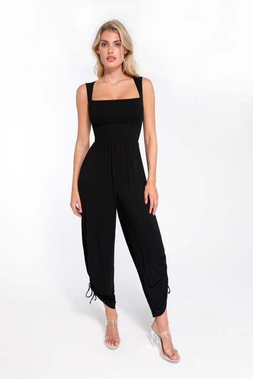 Popilush Shapewear Square Neck Tummy Control Wide Leg Jumpsuit In Midnight Black