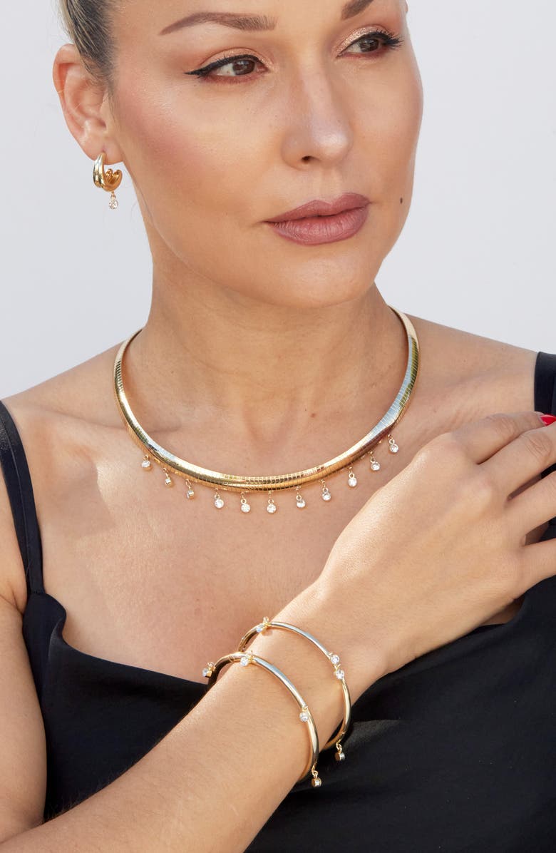 SAVVY CIE JEWELS Cubic Zirconia Charm Omega Chain Necklace, Alternate, color, Gold