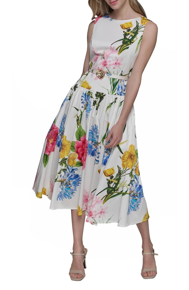 KARL LAGERFELD Print Cotton Midi Dress, Alternate, color, Soft White Multi