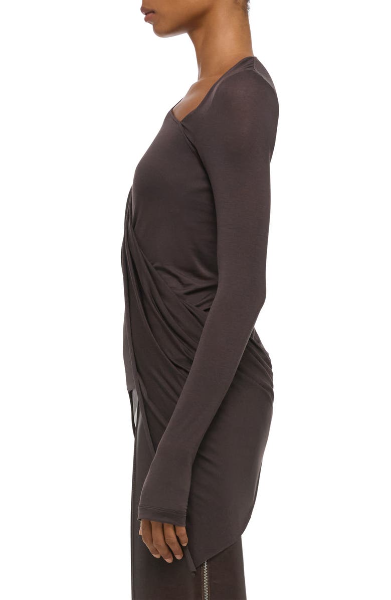 Helmut Lang Asymmetric Faux Wrap Long Sleeve Shirt, Alternate, color, Dark Roast