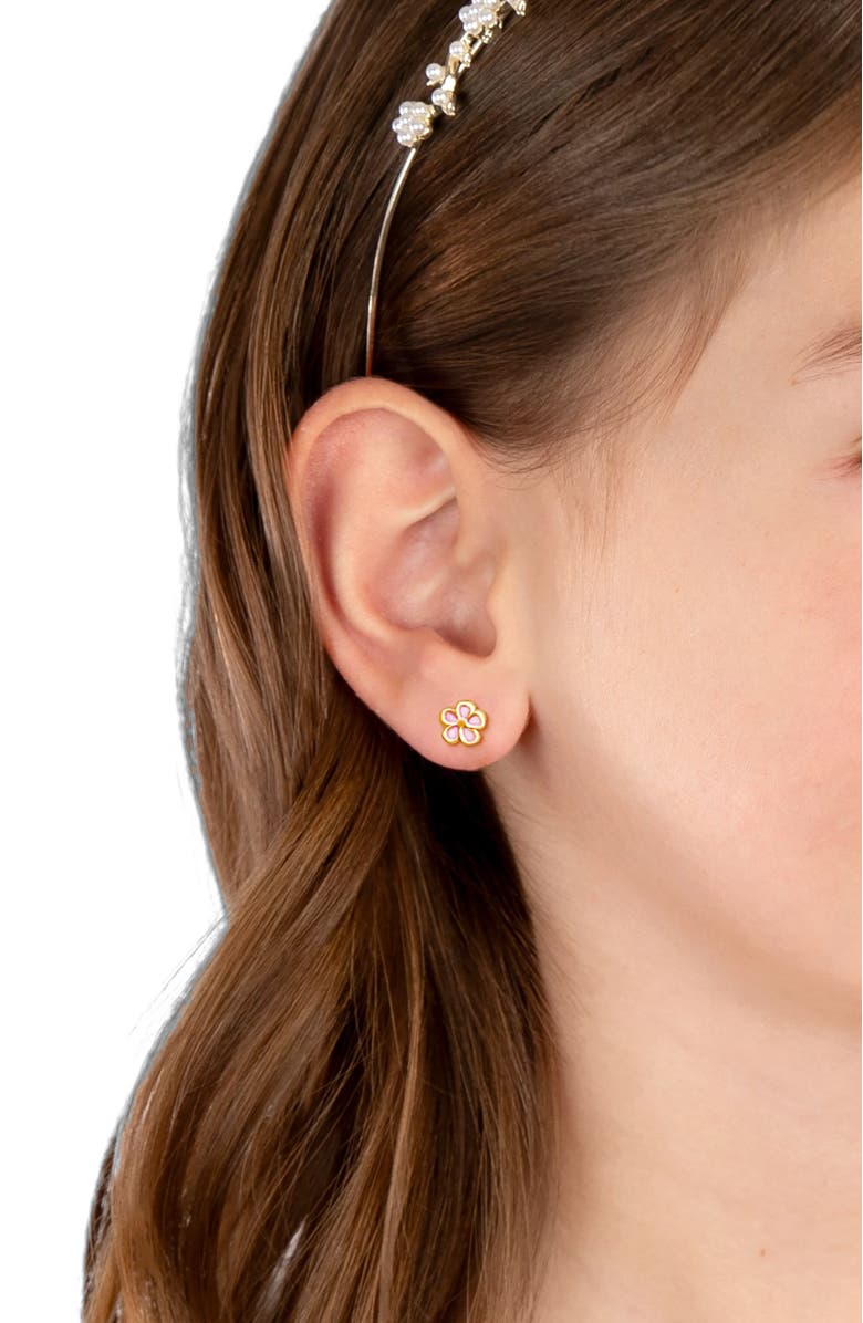 Tiny Blessings 14K Gold Genuine Bloom Mother of Pearl Flower Studs Screw Back Earrings, Alternate, color, 14K Yellow Gold