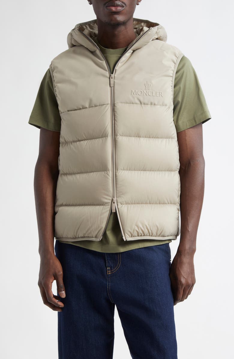 Moncler Bresse Hooded Down Puffer Vest, Main, color, Sand Beige