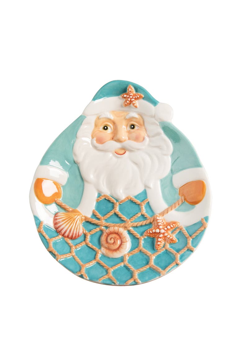 Santa Seashell Christmas Small Dimensional Plate, Main, color, Blue