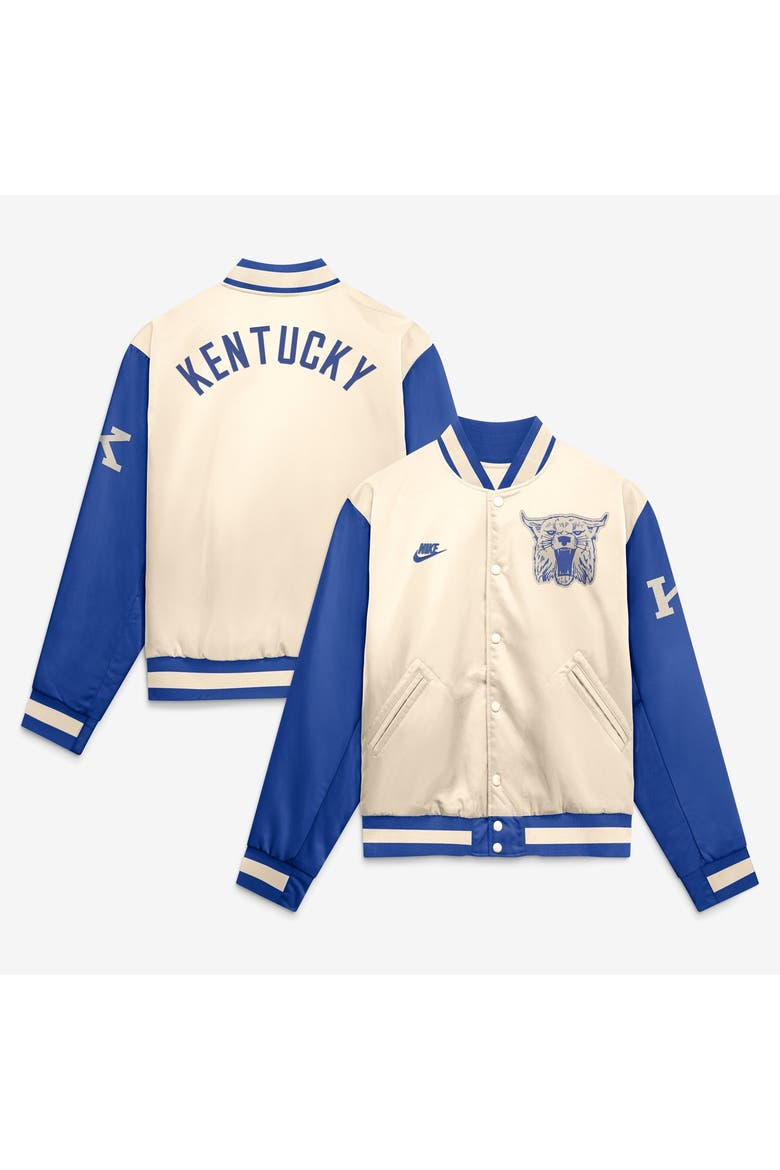 Men's Nike  Natural/Royal Kentucky Wildcats Legacy Full-Snap Bomber Jacket, Main, color, Natural