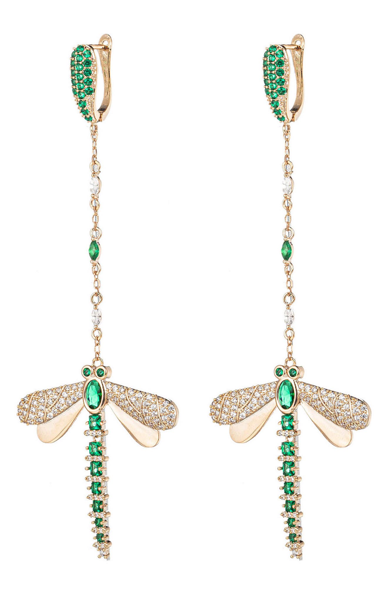 EYE CANDY LOS ANGELES Green Dragonfly CZ Dangle Earrings