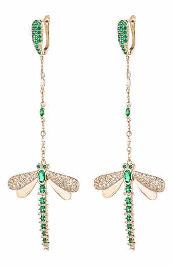 EYE CANDY LOS ANGELES Green Dragonfly CZ Dangle Earrings